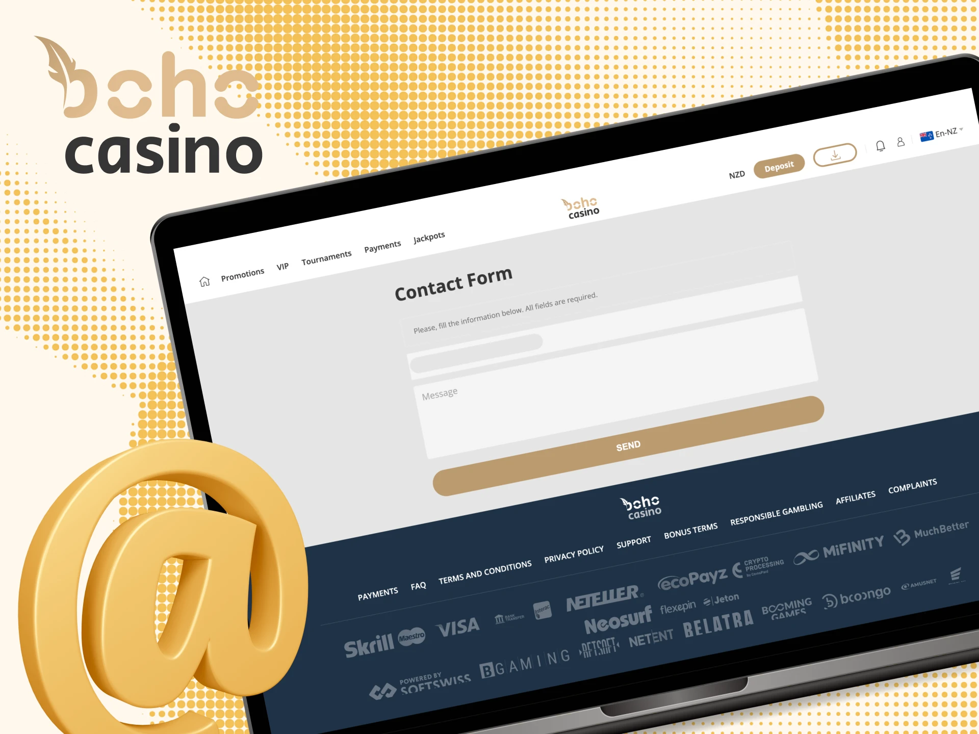 Where can I send a question to the support service of the Boho online casino site.
