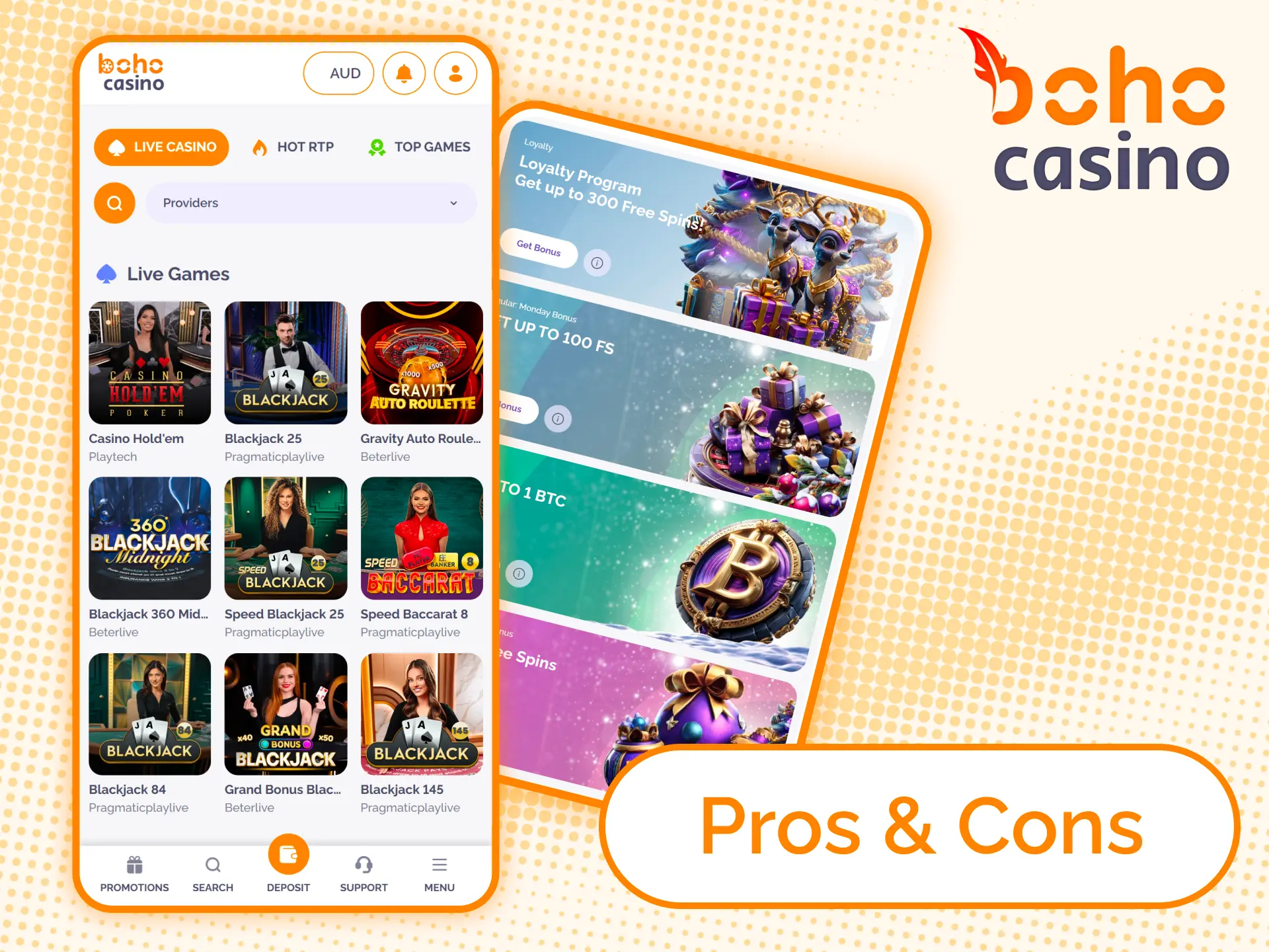 Compare the pros and cons of Boho Live Casino.